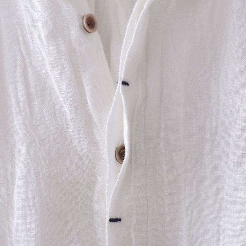Camicia da uomo Buddha Stones, tinta unita, con risvolto, manica lunga, comoda, in cotone e lino, con bottoni e piega - image 10
