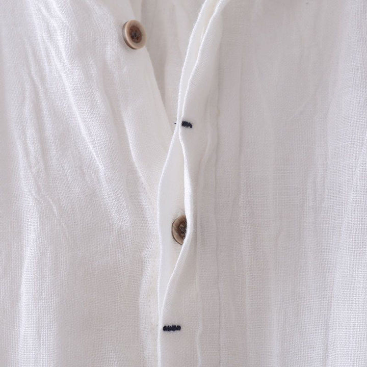 Camicia da uomo Buddha Stones, tinta unita, con risvolto, manica lunga, comoda, in cotone e lino, con bottoni e piega - image 10