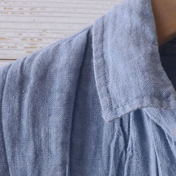 Camicia da uomo Buddha Stones , tinta unita, con risvolto, manica corta, comoda camicia in cotone e lino con piega e bottoni