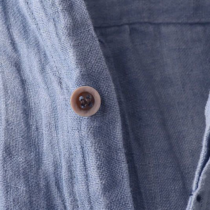 Camicia da uomo Buddha Stones , tinta unita, con risvolto, manica corta, comoda camicia in cotone e lino con piega e bottoni