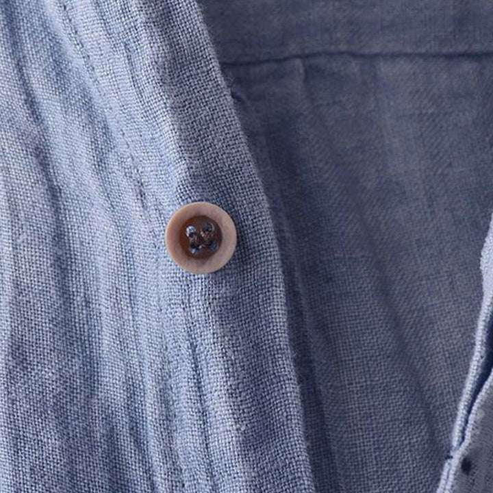 Camicia da uomo Buddha Stones , tinta unita, con risvolto, manica corta, comoda camicia in cotone e lino con piega e bottoni