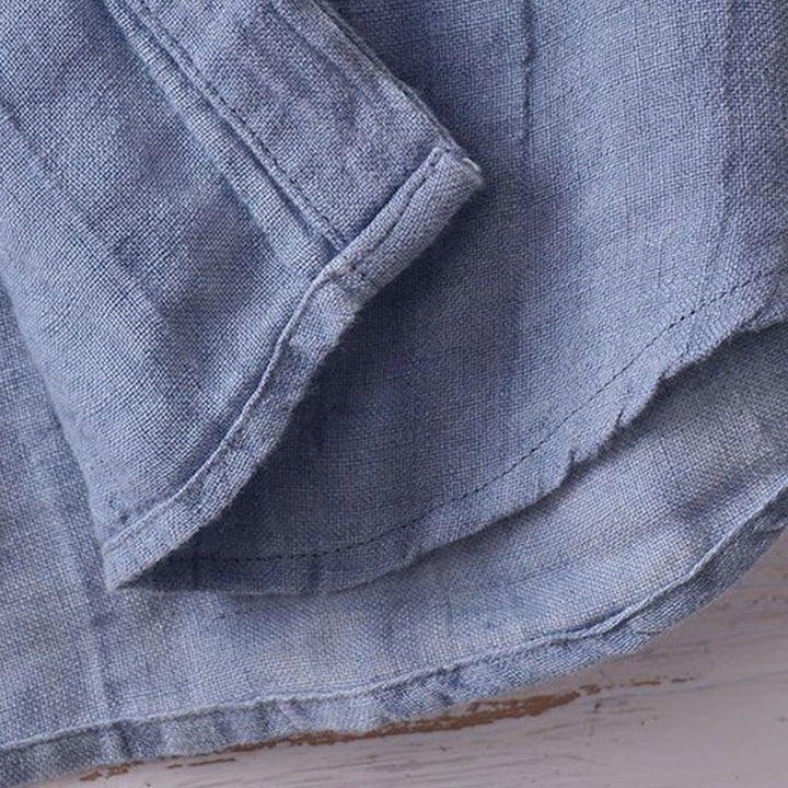 Camicia da uomo Buddha Stones , tinta unita, con risvolto, manica corta, comoda camicia in cotone e lino con piega e bottoni - image 2