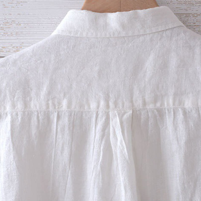 Camicia da uomo Buddha Stones , tinta unita, con risvolto, manica corta, comoda camicia in cotone e lino con piega e bottoni