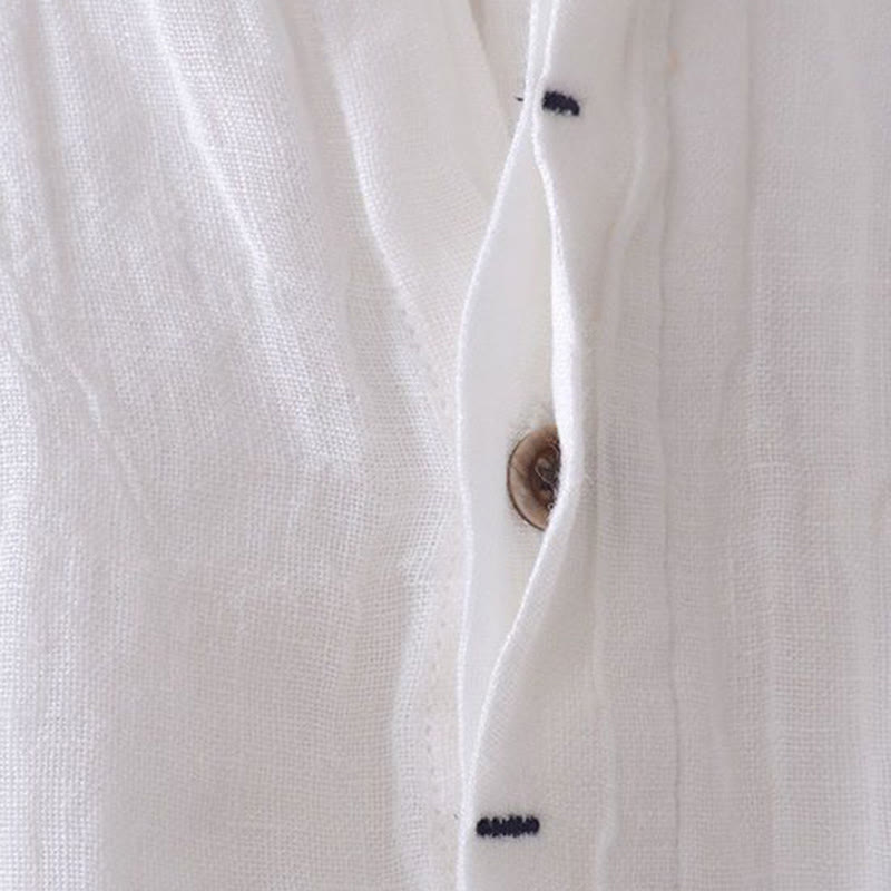 Camicia da uomo Buddha Stones , tinta unita, con risvolto, manica corta, comoda camicia in cotone e lino con piega e bottoni