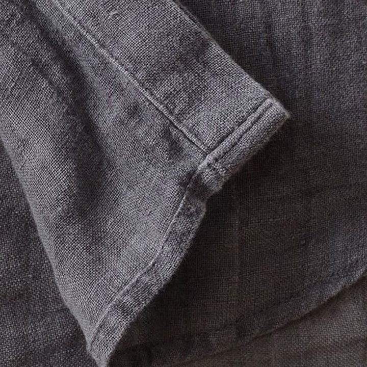 Camicia da uomo Buddha Stones , tinta unita, con risvolto, manica corta, comoda camicia in cotone e lino con piega e bottoni