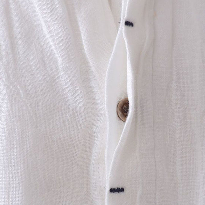 Camicia da uomo Buddha Stones, tinta unita, con risvolto, manica lunga, comoda, in cotone e lino, con bottoni e piega - image 9