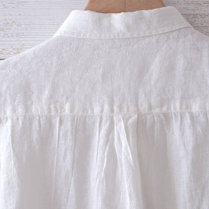 Camicia da uomo Buddha Stones, tinta unita, con risvolto, manica lunga, comoda, in cotone e lino, con bottoni e piega - image 12