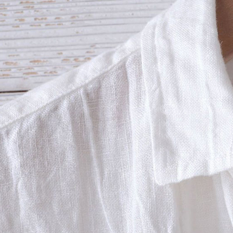 Camicia da uomo Buddha Stones , tinta unita, con risvolto, manica corta, comoda camicia in cotone e lino con piega e bottoni - image 12