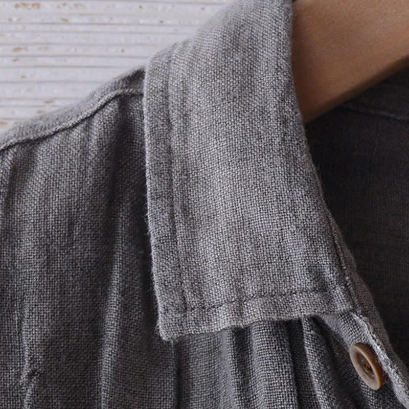 Camicia da uomo Buddha Stones , tinta unita, con risvolto, manica corta, comoda camicia in cotone e lino con piega e bottoni - image 5