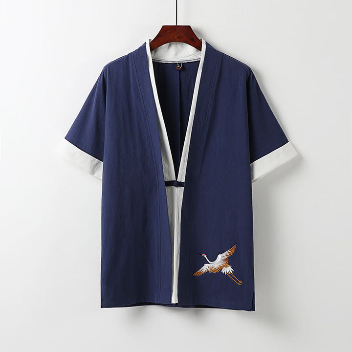 Cardigan a mezza manica da uomo in due pezzi con Buddha Stones, camicia in cotone Hanfu Comfort - Blu scuro - US/UK/AU54, EU64 (9XL) - image 2