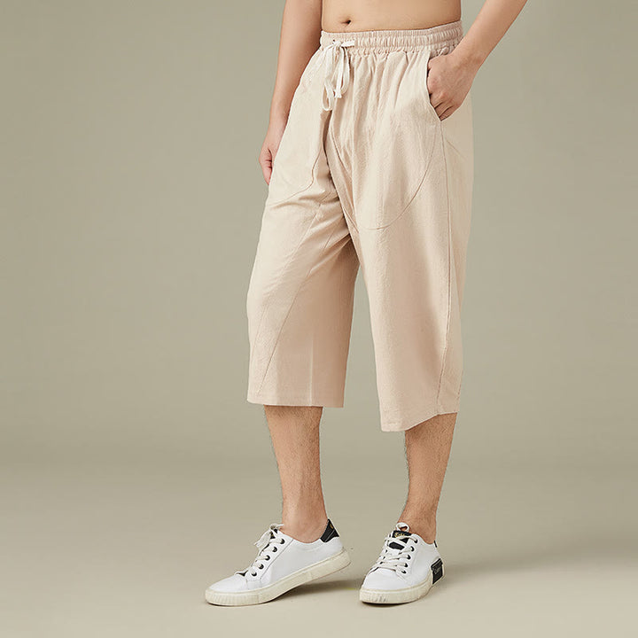 Pantaloni da uomo casual in cotone tinta unita con tasche e stampa Buddha Stones . - image 10