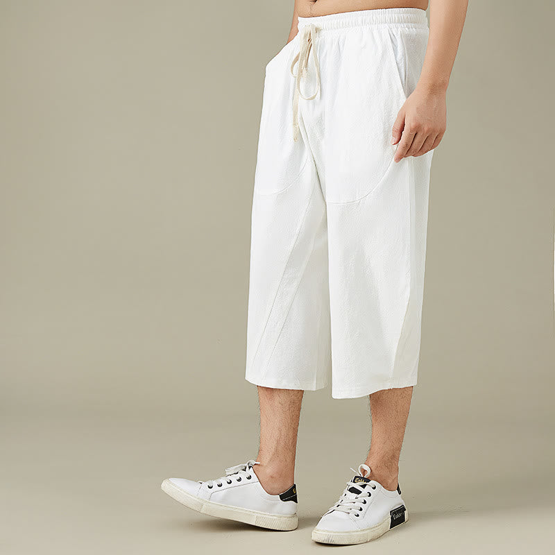 Pantaloni da uomo casual in cotone tinta unita con tasche e stampa Buddha Stones . - image 2