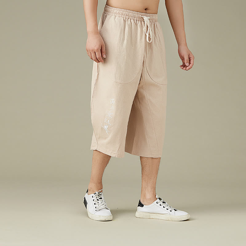 Pantaloni da uomo casual in cotone tinta unita con tasche e stampa Buddha Stones . - image 9