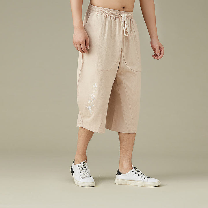 Pantaloni da uomo casual in cotone tinta unita con tasche e stampa Buddha Stones . - image 9