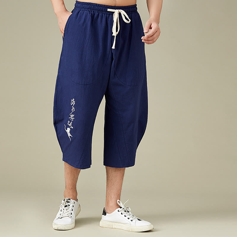 Pantaloni da uomo casual in cotone tinta unita con tasche e stampa Buddha Stones . - image 12