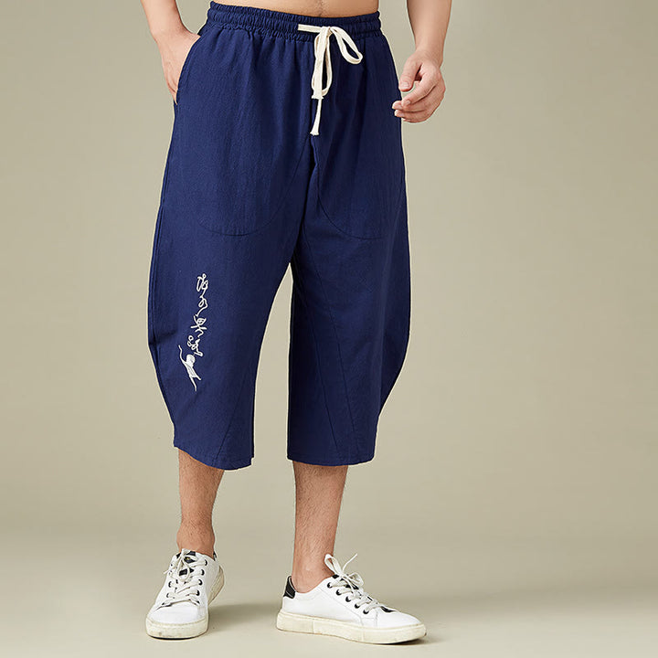 Pantaloni da uomo casual in cotone tinta unita con tasche e stampa Buddha Stones . - image 12