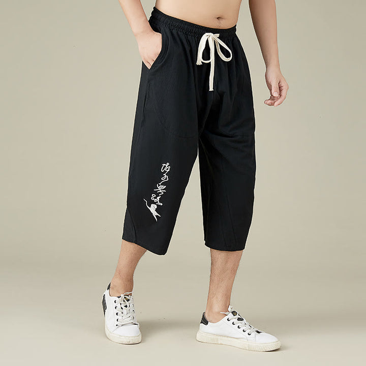 Pantaloni da uomo casual in cotone tinta unita con tasche e stampa Buddha Stones . - image 6
