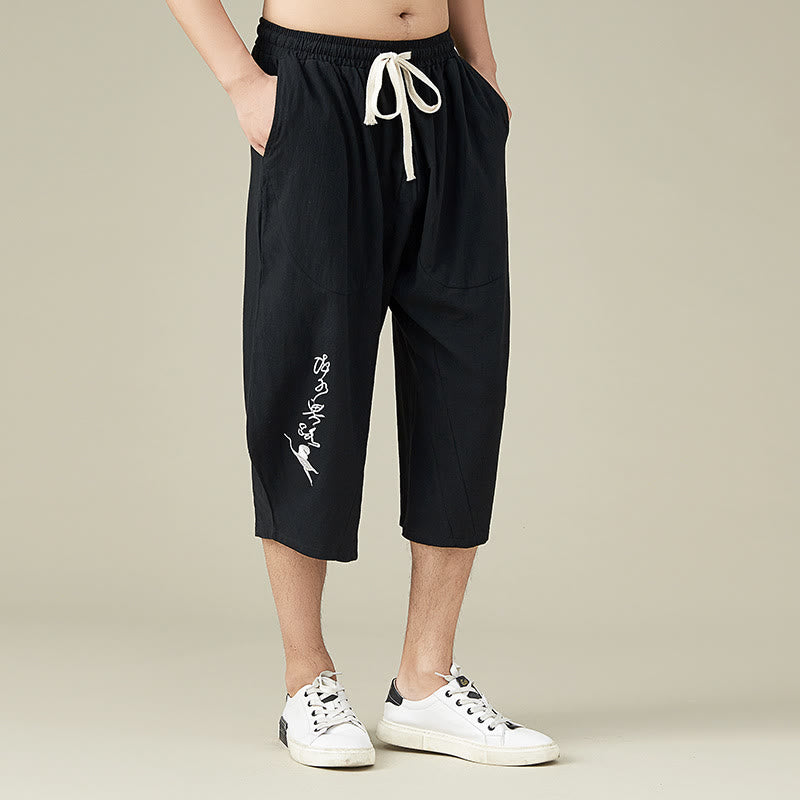 Pantaloni da uomo casual in cotone tinta unita con tasche e stampa Buddha Stones . - image 7