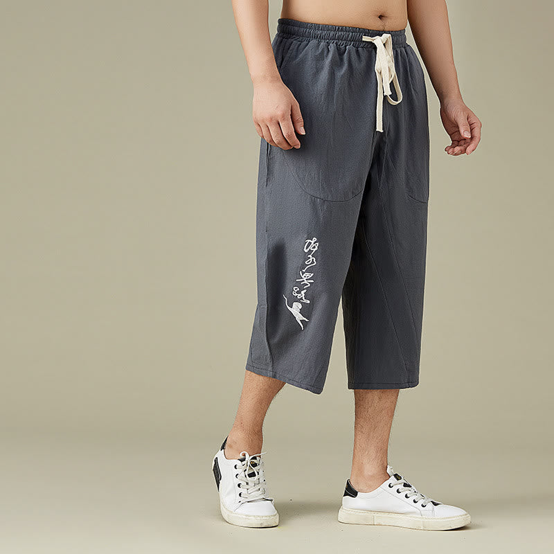 Pantaloni da uomo casual in cotone tinta unita con tasche e stampa Buddha Stones . - image 4