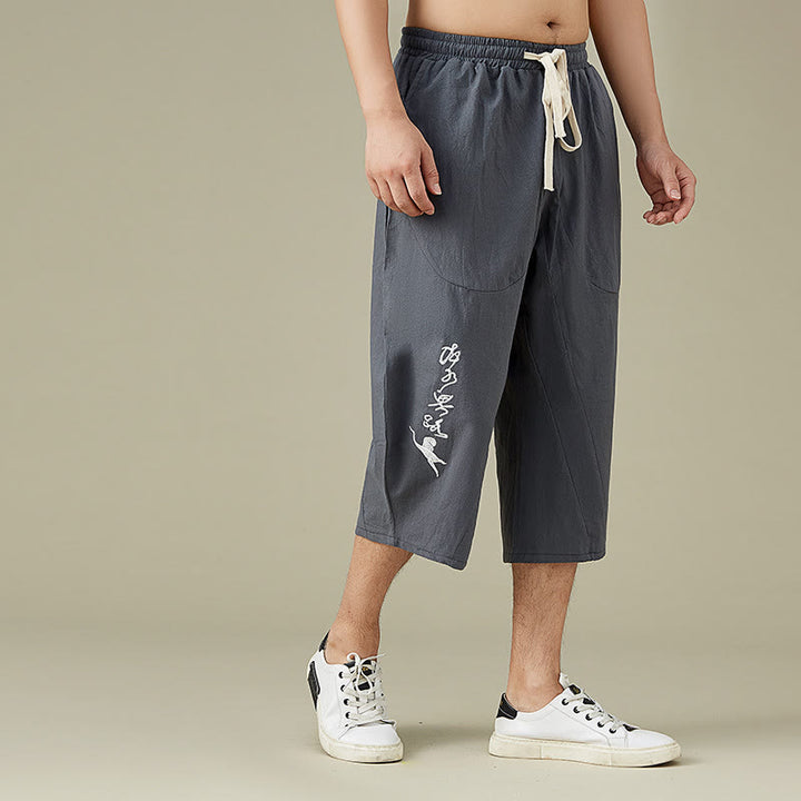 Pantaloni da uomo casual in cotone tinta unita con tasche e stampa Buddha Stones . - image 4