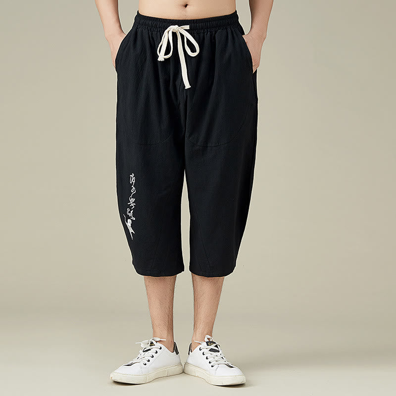 Pantaloni da uomo casual in cotone tinta unita con tasche e stampa Buddha Stones . - Nero - US/UK/AU54, EU64 (9XL) - image 5