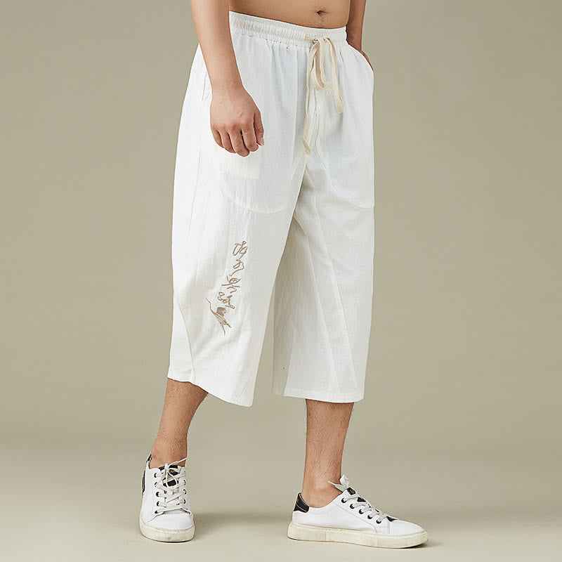Buddha Stones Casual Tinta Unita Uomo Pantaloncini Gamba Dritta Con Tasche Pantaloni Tempo Libero In Cotone Uomo - image 1