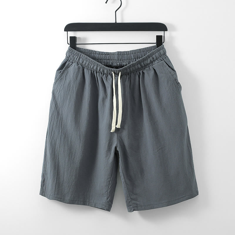 Pantaloncini da uomo dritti, tinta unita, con tasche, in cotone, con stampa Buddha Stones. - Grigio - US/UK/AU54, EU64 (9XL) - image 0