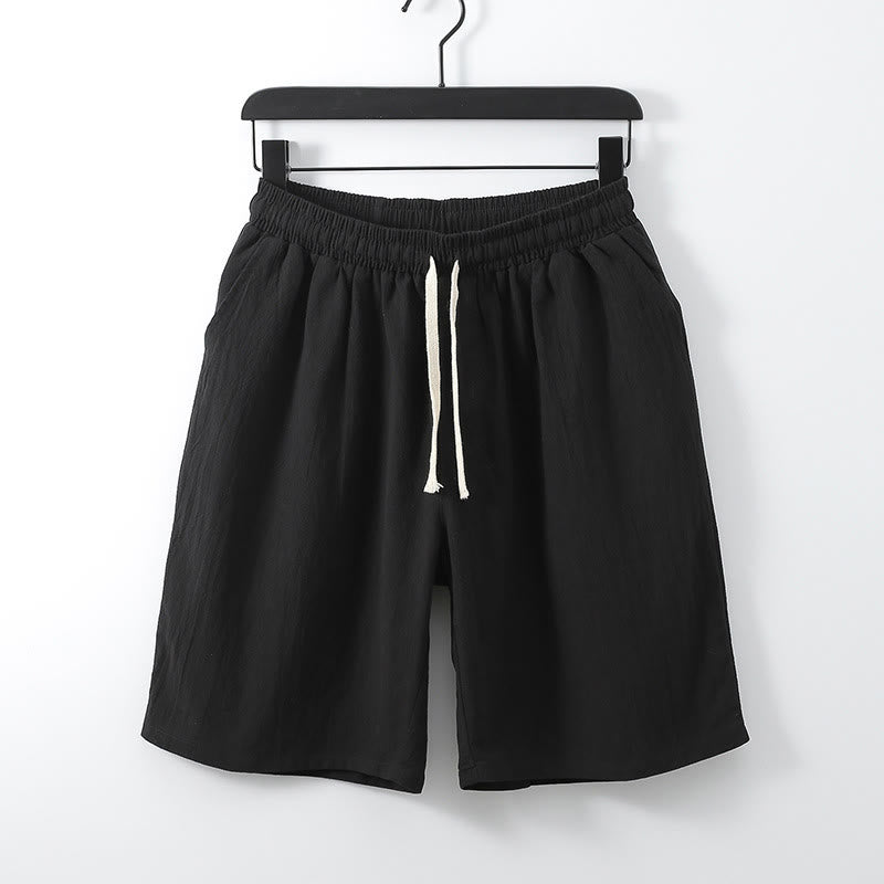 Pantaloncini da uomo dritti, tinta unita, con tasche, in cotone, con stampa Buddha Stones. - Nero - US/UK/AU54, EU64 (9XL) - image 1