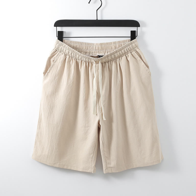 Pantaloncini da uomo dritti, tinta unita, con tasche, in cotone, con stampa Buddha Stones. - Mandorle sbiancate - US/UK/AU54, EU64 (9XL) - image 3