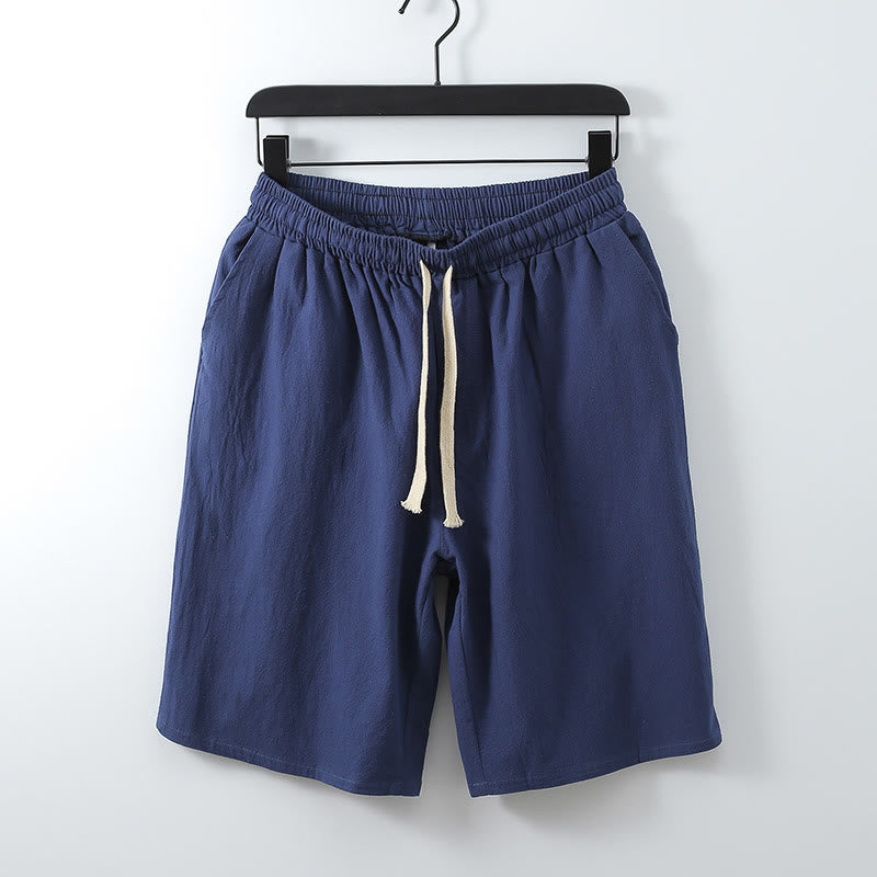 Pantaloncini da uomo dritti, tinta unita, con tasche, in cotone, con stampa Buddha Stones. - Blu scuro - US/UK/AU54, EU64 (9XL) - image 2