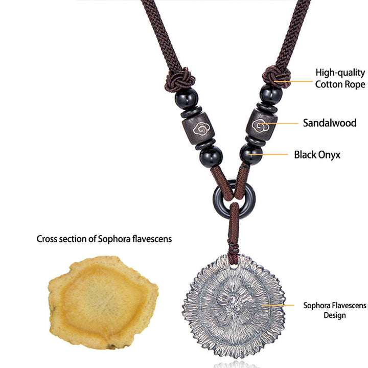 Collana pendente in corda di cotone Sophora Flavescens in argento sterling 999 Buddha Stones