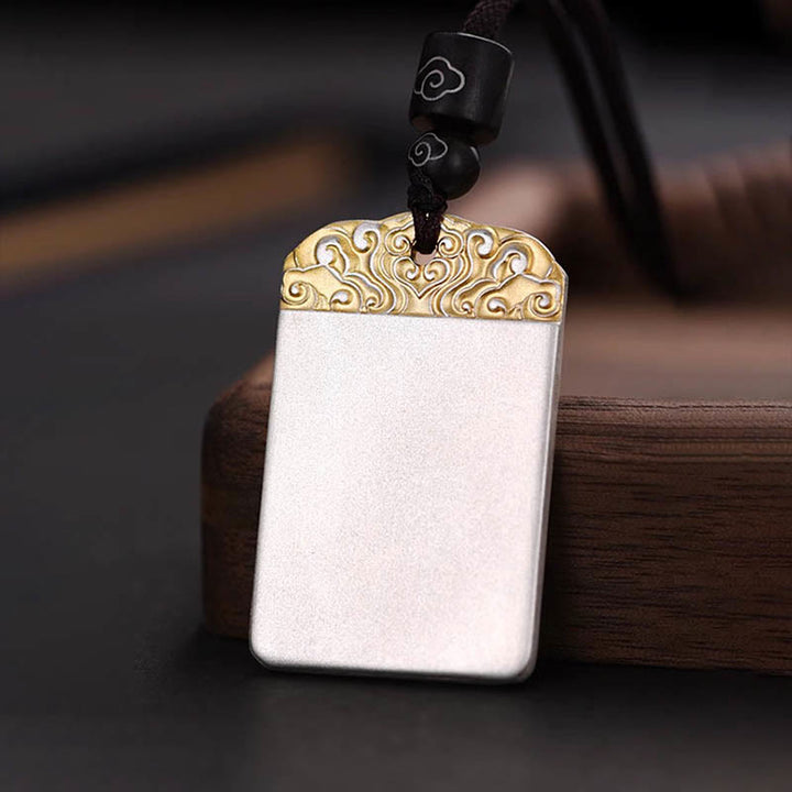 Buddha Stones in rame placcato argento Fu carattere nuvole di buon auspicio fortuna corda collana pendente