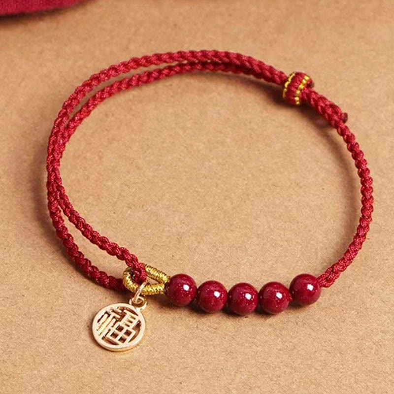 Buddha Stones, perline di carattere Fu, benedizione, braccialetto intrecciato fatto a mano con filo rosso