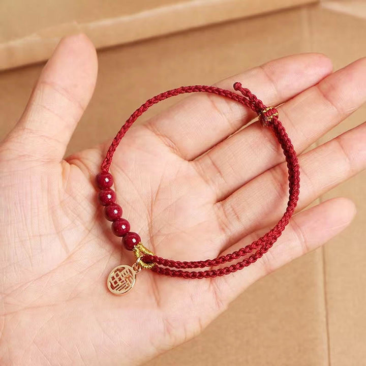 Buddha Stones, perline di carattere Fu, benedizione, braccialetto intrecciato fatto a mano con filo rosso