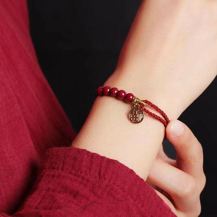 Buddha Stones, perline di carattere Fu, benedizione, braccialetto intrecciato fatto a mano con filo rosso