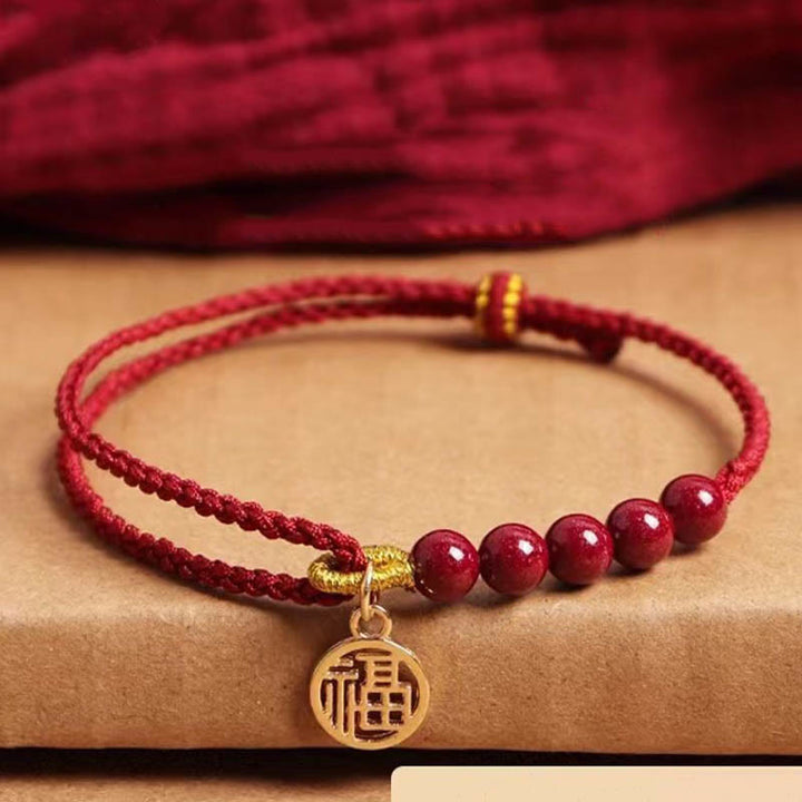 Buddha Stones, perline di carattere Fu, benedizione, braccialetto intrecciato fatto a mano con filo rosso