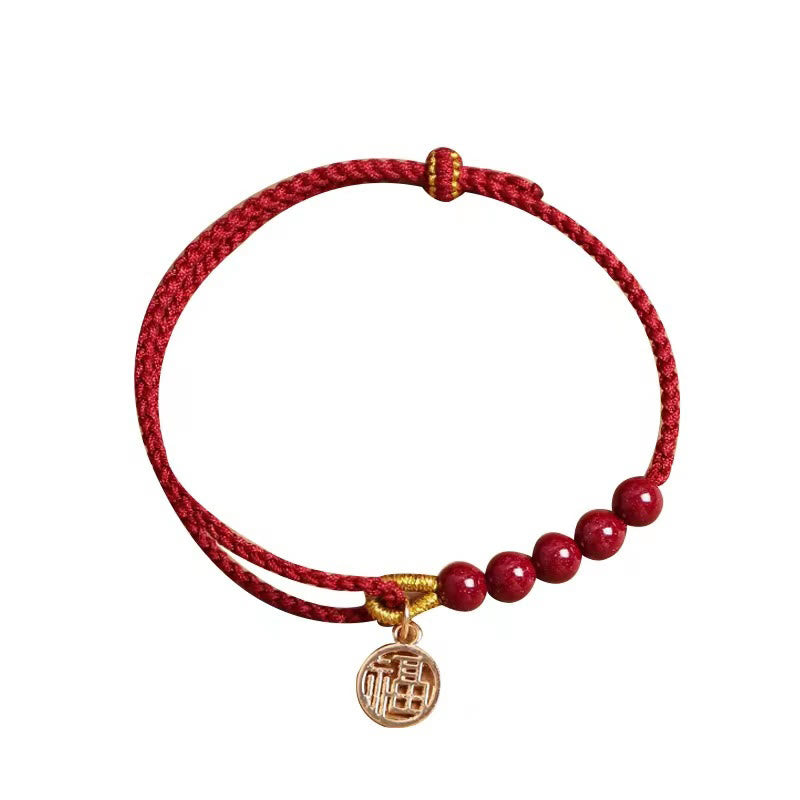 Buddha Stones, perline di carattere Fu, benedizione, braccialetto intrecciato fatto a mano con filo rosso