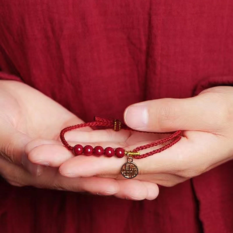 Buddha Stones, perline di carattere Fu, benedizione, braccialetto intrecciato fatto a mano con filo rosso