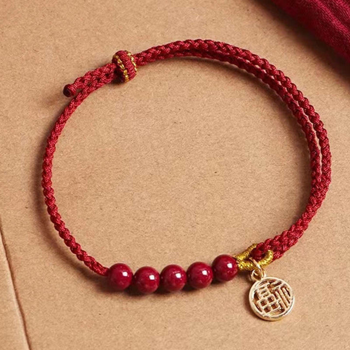 Buddha Stones, perline di carattere Fu, benedizione, braccialetto intrecciato fatto a mano con filo rosso
