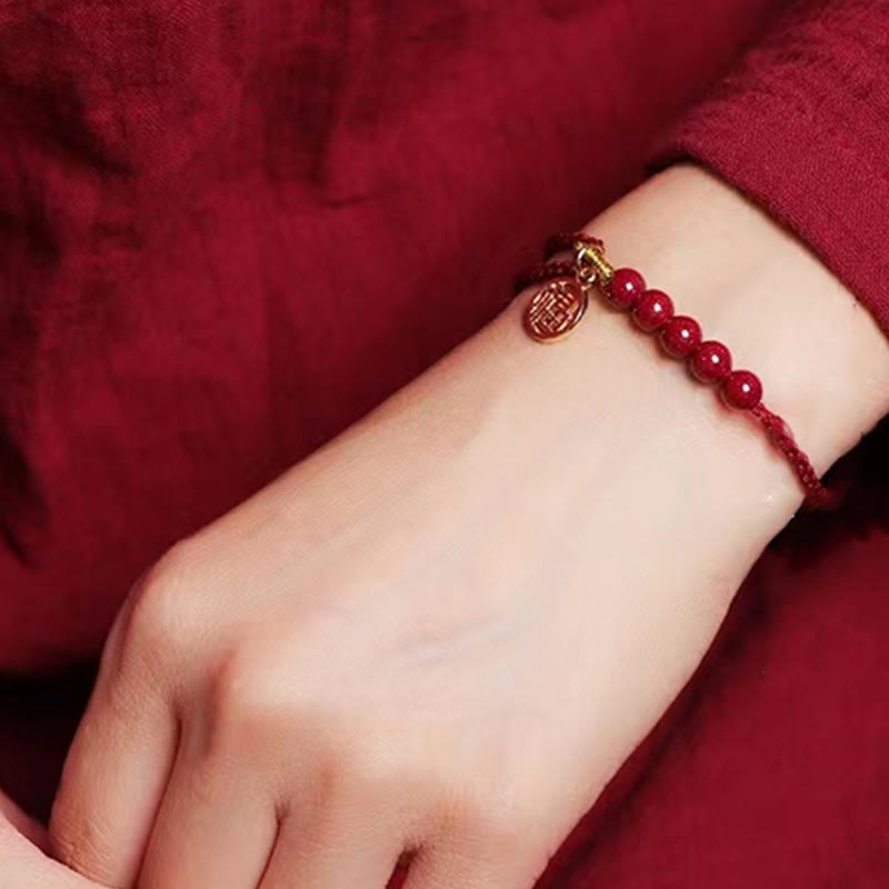 Buddha Stones, perline di carattere Fu, benedizione, braccialetto intrecciato fatto a mano con filo rosso