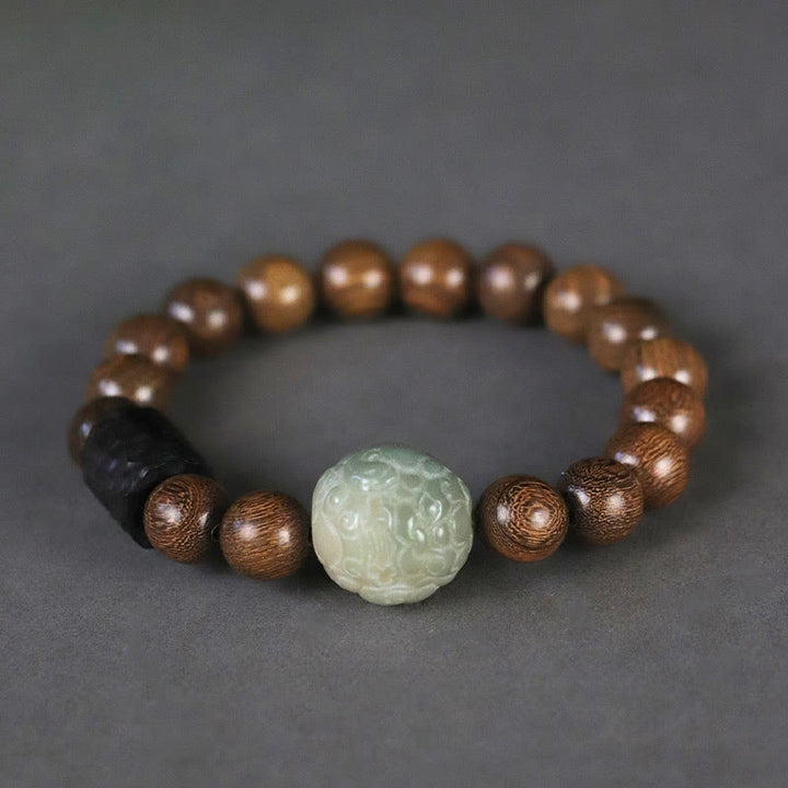 Braccialetto di guarigione con perline di legno di ebano, semi di sandalo Bodhi , Buddha Stones