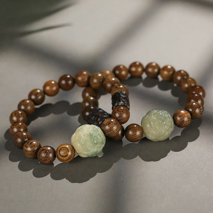 Braccialetto di guarigione con perline di legno di ebano, semi di sandalo Bodhi , Buddha Stones
