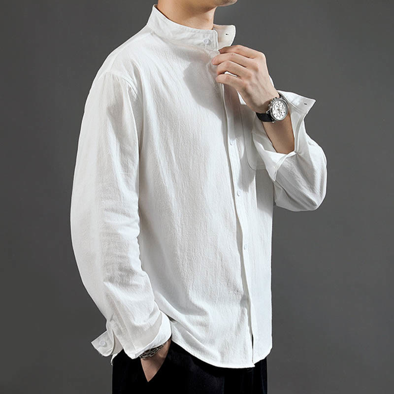 Camicia da uomo a maniche lunghe con taschino e colletto alto, Buddha Stones, comoda e confortevole. - image 14