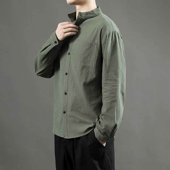 Camicia da uomo a maniche lunghe con taschino e colletto alto, Buddha Stones, comoda e confortevole. - image 5