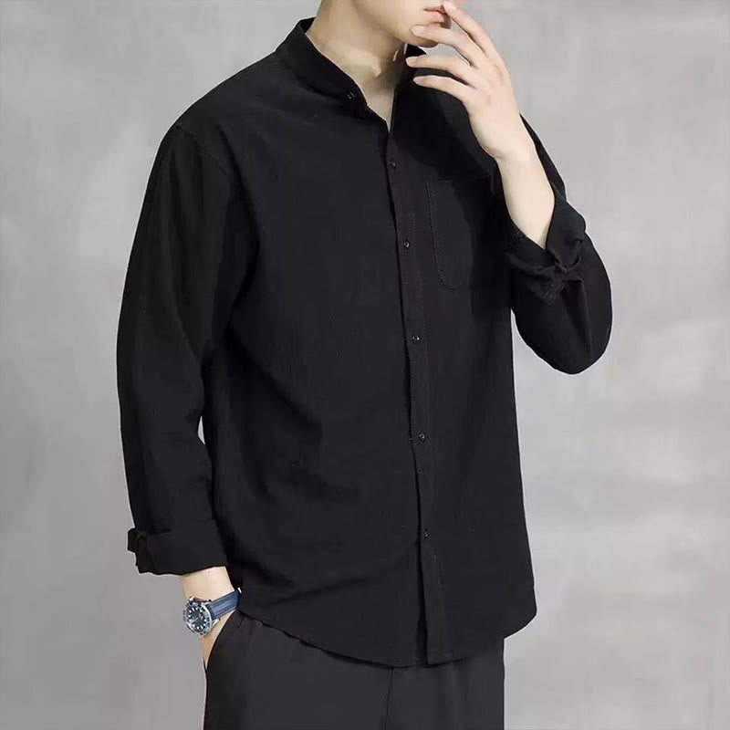 Camicia da uomo a maniche lunghe con taschino e colletto alto, Buddha Stones, comoda e confortevole. - image 20