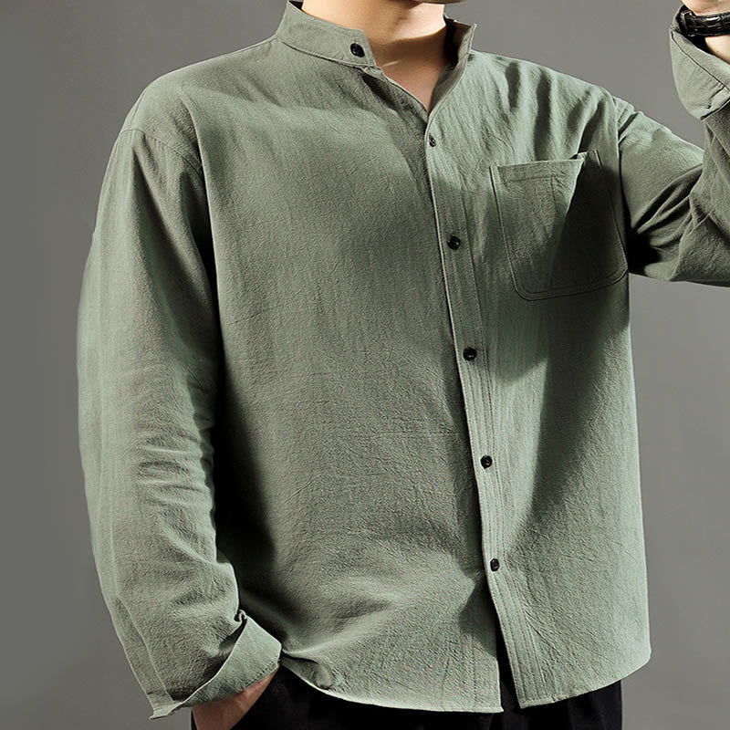 Camicia da uomo a maniche lunghe con taschino e colletto alto, Buddha Stones, comoda e confortevole. - image 4