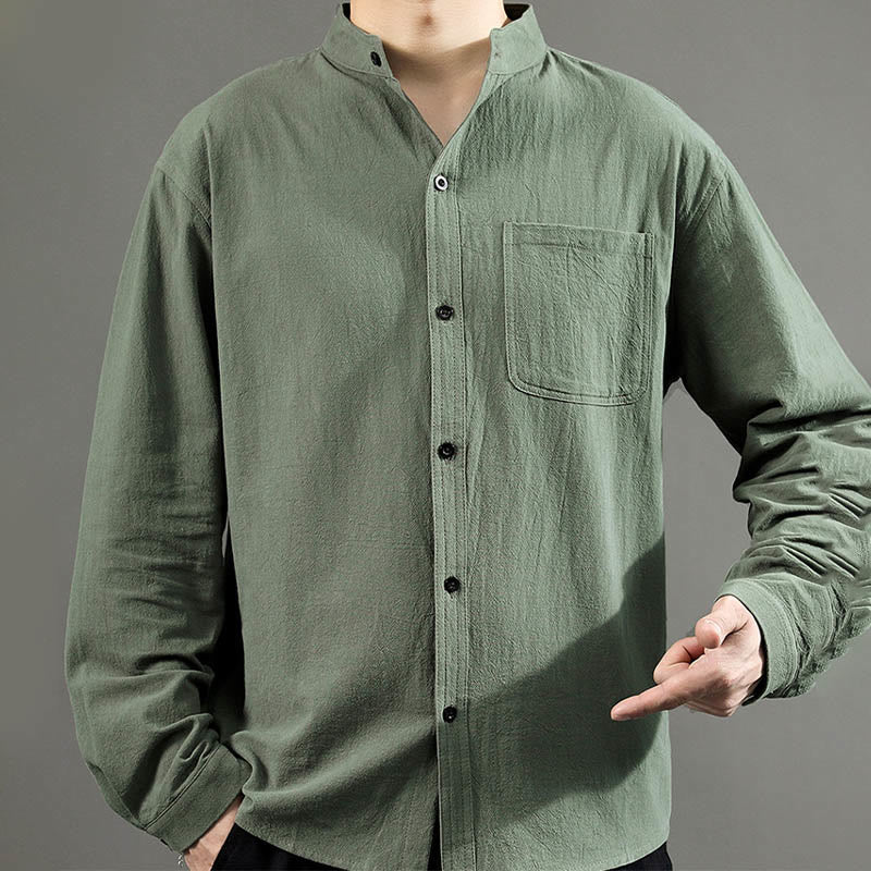 Camicia da uomo a maniche lunghe con taschino e colletto alto, Buddha Stones, comoda e confortevole. - image 7