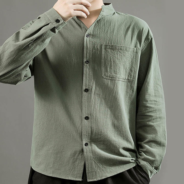 Camicia da uomo a maniche lunghe con taschino e colletto alto, Buddha Stones, comoda e confortevole. - image 2