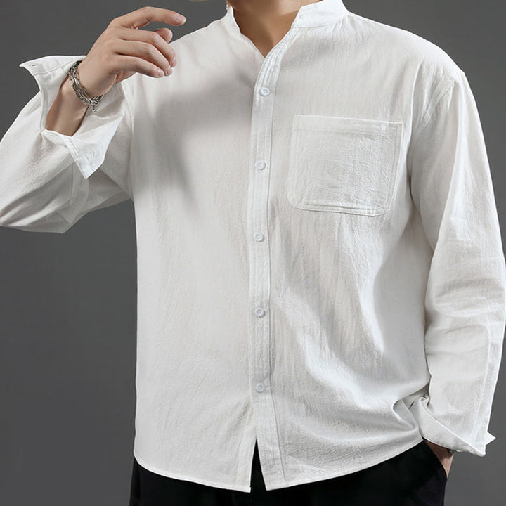Camicia da uomo a maniche lunghe con taschino e colletto alto, Buddha Stones, comoda e confortevole. - image 10