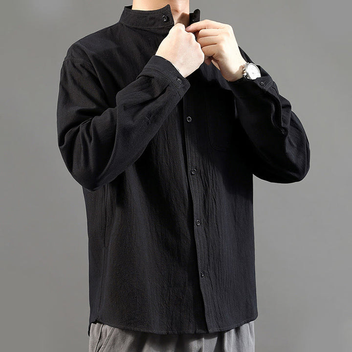 Camicia a maniche lunghe da uomo Buddha Stones con tasca, colletto alla coreana, comoda camicia in lino - image 22